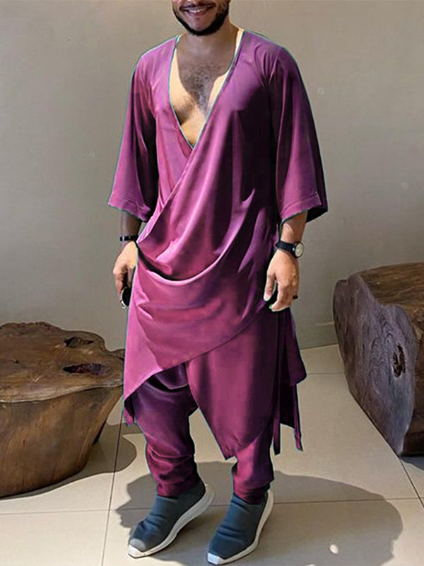 Mens Solid Robe Muslim Two Pieces Outfits SKUK16928