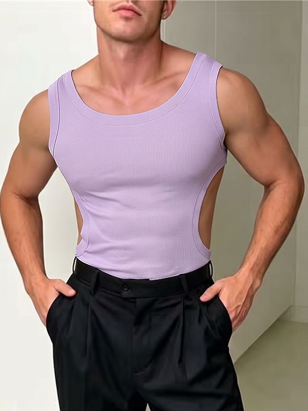 Men's Avant-Garde Side-Cutout Ribbed Knit Fit Tank SKUL69686