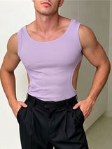 Men's Avant-Garde Side-Cutout Ribbed Knit Fit Tank SKUL69686