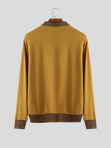 Men's Colorblock Knit Lapel Long Sleeve Shirt SKUL28117