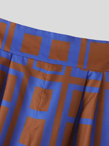 Men's Avant-Garde Graphic Grid Pattern High-Waisted Wide-Leg Pant SKUL61663