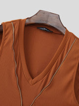 Men's Avant-Garde Ribbed V-Neck Full-Length Zipper Tank SKUL61920