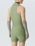 Mens Solid Lapel Sleeveless Bodysuit With Belt SKUK11247