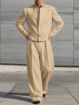 Men's Solid Color Stand Collar Two Pieces Outfit SKUL50816