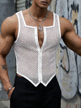 Men's Sheer Mesh Square Neck Pointed Hem Tank SKUL54101