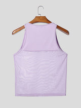 Men's Club Sexy Trend High Stretch Slim Fit Sheer Mesh Splicing Crew Neck Tank SKUL60134