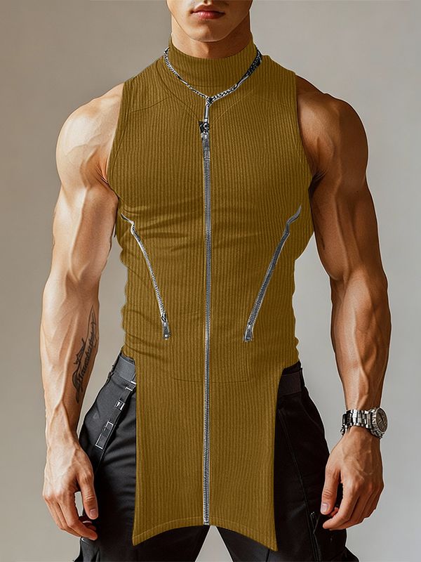 Men's Street Style Deconstructed Zipper Tank SKUL46243