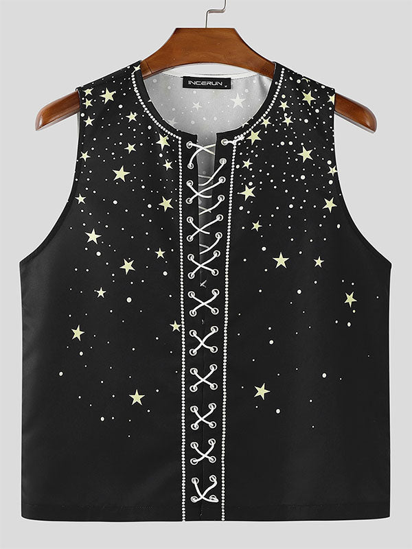 Men's Star Print Cropped Casual Tank SKUL24990