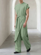 Men's Avant-Garde Asymmetric Wrap Split Longline Two Pieces Outfit SKUL67011