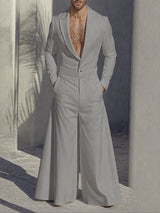 Mens Solid Color Loose Long Sleeve Jumpsuit SKUL27231