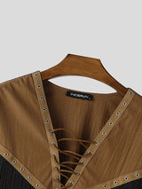 Men's Tassel Patchwork Cropped Long Sleeve T-shirt SKUL47932