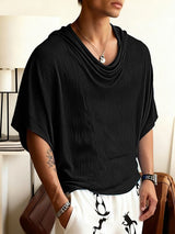 Men's Textured Cowl Neck Knit Batwing Sleeve T-Shirt SKUL41062