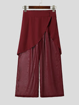 Men's Avant-Garde Draped Overlay Sheer Mesh Palazzo Pant SKUL65308