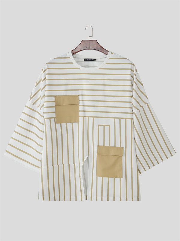 Men's Casual Striped 3/4 Length Sleeve Shirt SKUL27280