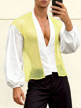 Men's Sheer Mesh Contrast Color Long Sleeve Shirt SKUL46095