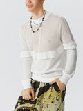 Mens Mesh Knit Patchwork Ruffle Trim T-Shirt SKUK10484