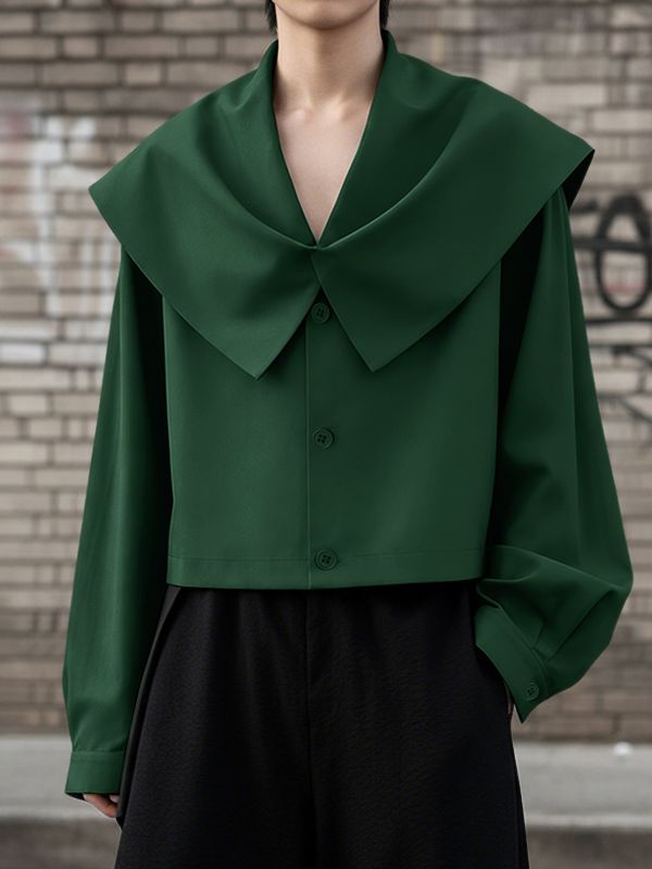 Men's Solid Color Sailor Collar Long Sleeve Shirt SKUL44998