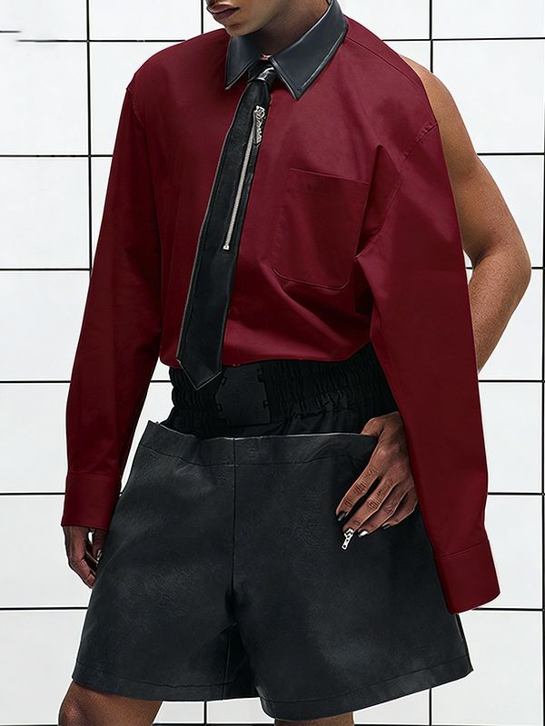 Men's Deconstructed Open Back Long Sleeve Shirt SKUL50531