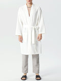 Mens Solid Texture Lace-Up Sleep Robe SKUK39954