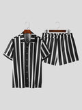 Mens Striped Casual Short Sleeve Two Pieces Outfits SKUK55973