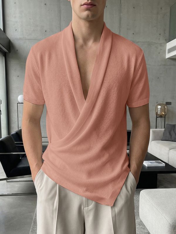 Men's Avant-Garde Shawl Collar Wrap Asymmetrical Slanted Hem Shirt SKUL62050