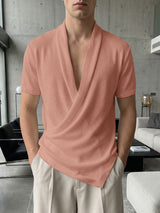 Men's Avant-Garde Shawl Collar Wrap Asymmetrical Slanted Hem Shirt SKUL62050