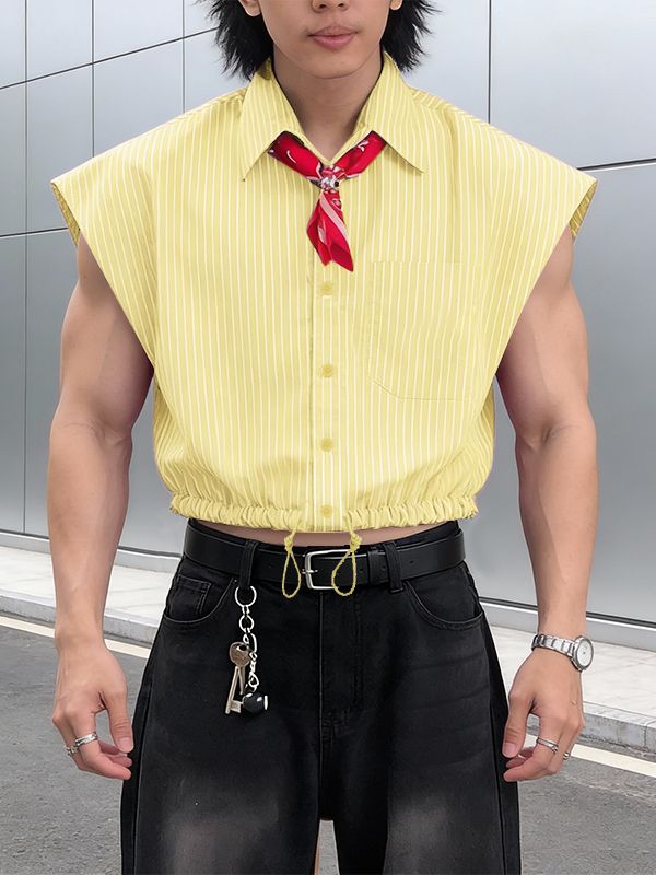 Men's Striped Tie Cropped Sleeveless Shirt SKUL54620