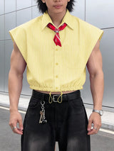 Men's Striped Tie Cropped Sleeveless Shirt SKUL54620