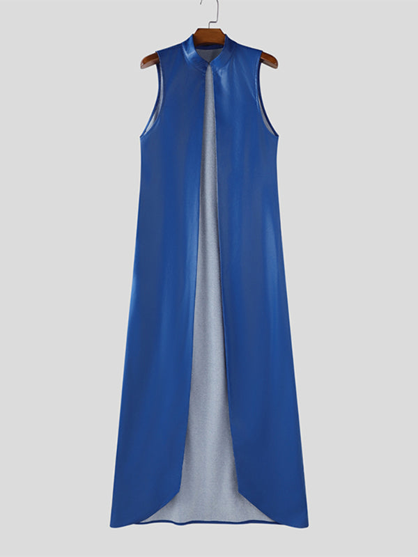 Mens Faux Leather Long Hem Sleeveless Cardigan SKUL26042