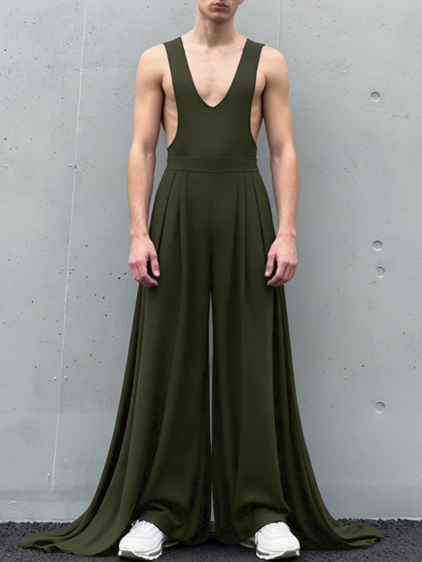 Men's Solid Color Loose Fit Jumpsuit SKUL53178
