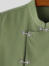 Men's New Chinese Style Side Frog Button Stand Collar Cropped Shirt SKUL60982