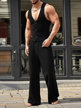 Men's Solid Color Textured Casual Two Pieces Outfit SKUL47673