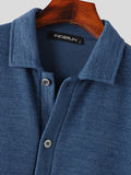 Mens Solid Lapel Knit Long Sleeve Shirt SKUK29980