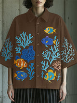 Men's Underwater World Embroidered Short Sleeve Shirt SKUL17936