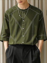Men's Deconstructed Contrast Line Half Sleeve Shirt SKUL40108
