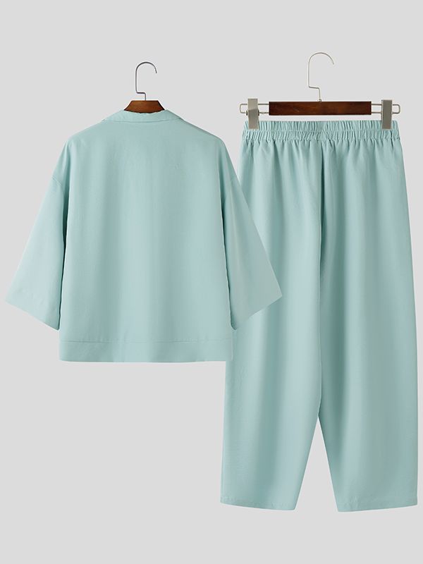 Men's Solid Color Casual Collar Two Piece Outfit SKUL50084