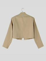 Men's Avant-Garde Deconstructed Stage Runway Asymmetric Stand Collar Buckle Cropped Blazer SKUL85938