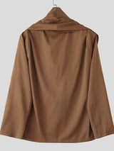 Men's Solid Color Draped Collar Long Sleeve Shirt SKUL36353