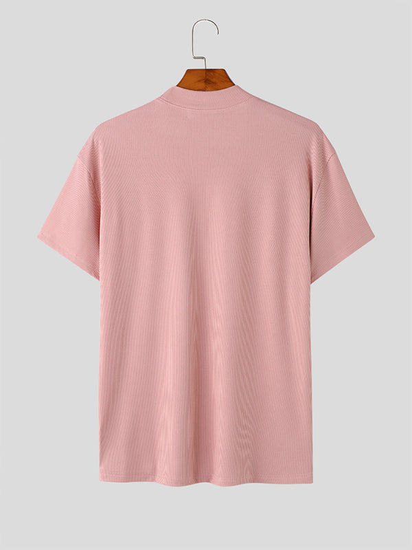 Mens Solid Rib-Knit Half-Collar T-Shirt SKUK14300