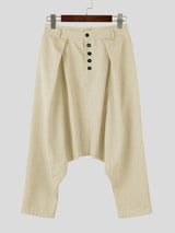 Men's Avant-Garde Low Drop Crotch Button Fly Deep Pleated Ankle Length Harem Pant SKUL84002