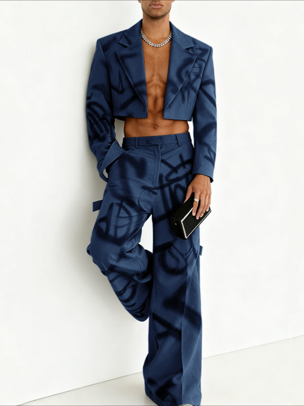 Men's Graffiti Print Cropped Two Pieces Outfit SKUL40124