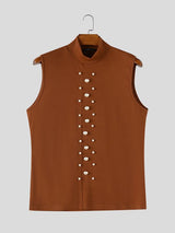 Men's Elegant Avant-Garde Pearl Embellished Mock Neck Sleeveless Tank SKUL63075