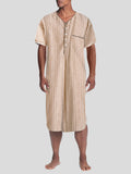 Mens Striped Half Button Cotton Sleep Robe SKUF51094