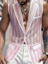 Men's Sheer Mesh Striped Waistcoat SKUL18799