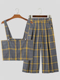 Mens Plaid Metal Button Two Pieces Outfits SKUK42944