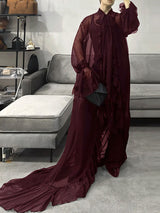 Men's Ruffled Patchwork Sheer Mesh Long Sleeve Shirt SKUL27365