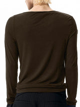 Men's Solid Color Leather Buckle Patchwork Long Sleeve T-shirt SKUL42293