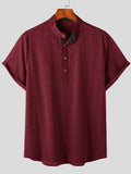 Mens Plaid Stand Collar Cotton Henley Shirt SKUK07328