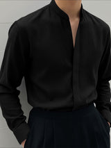 Men's Solid Color Stand Collar Long Sleeve Shirt SKUL49918