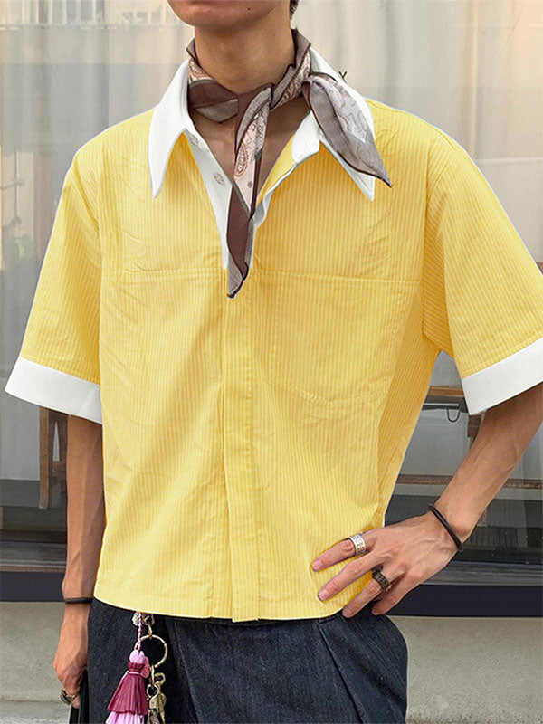 Men's Striped Color Block Short Sleeve Shirt SKUL23655